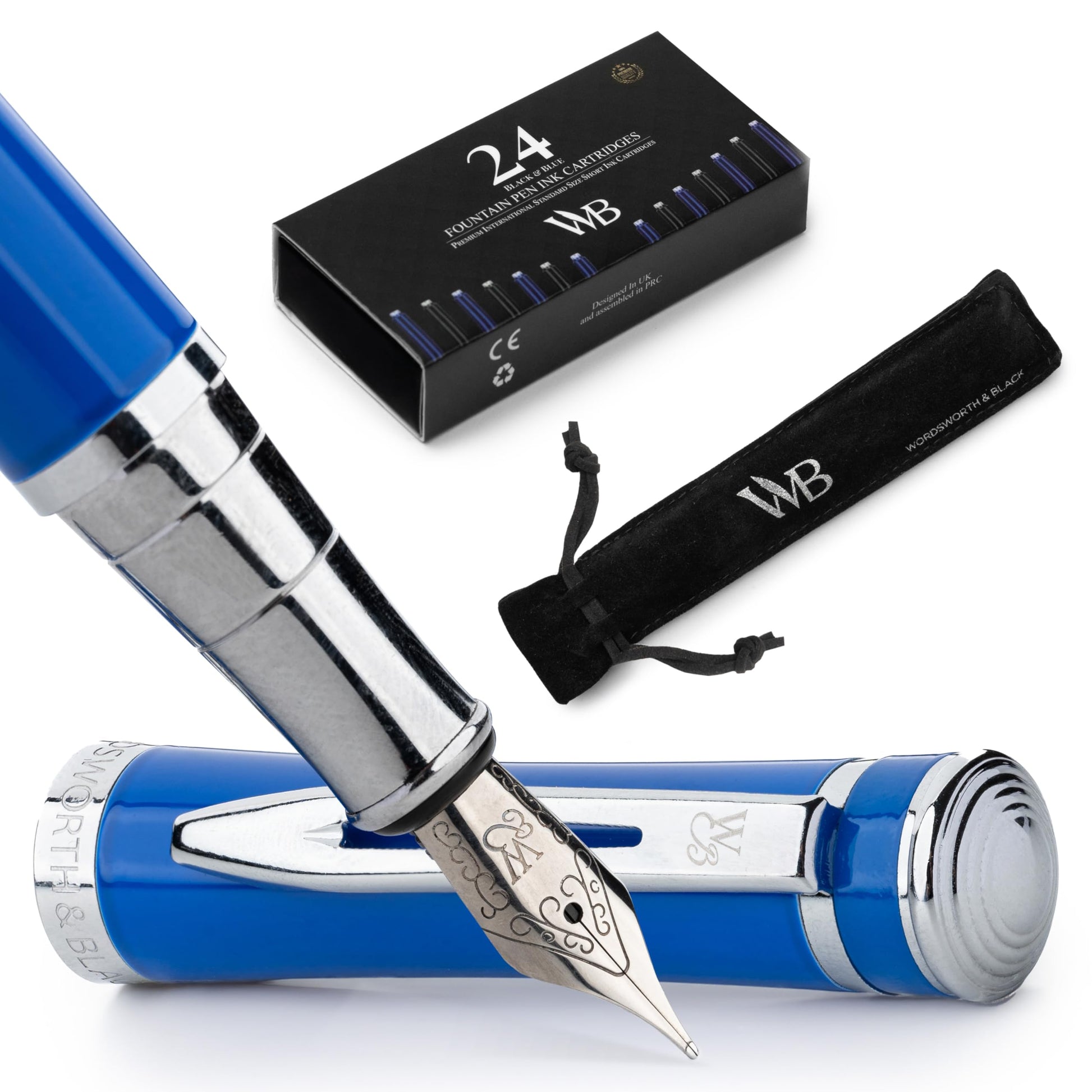 Wordsworth & Black Luxury Fountain Pen Set for Writing, Medium Nib, Blue