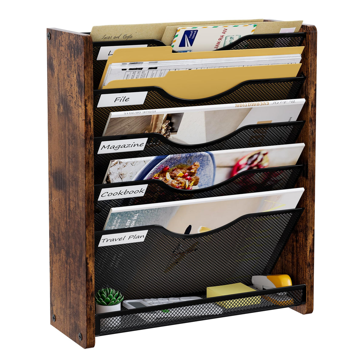 PAG-Mass Wall File Organizer,6 Tier Mesh Mail Organizer Wall Mounted,Hanging File Holder,Magazine
