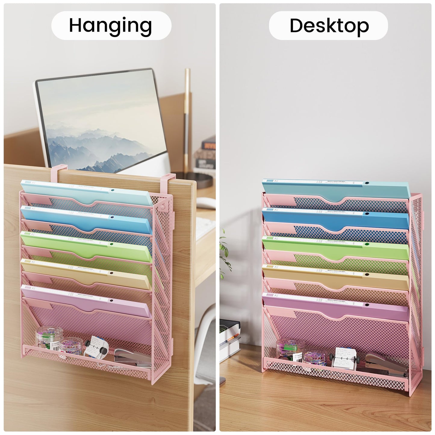 Kinkota Pink Desk Organizer, Hanging Wall File Organizer with 6 Tiers