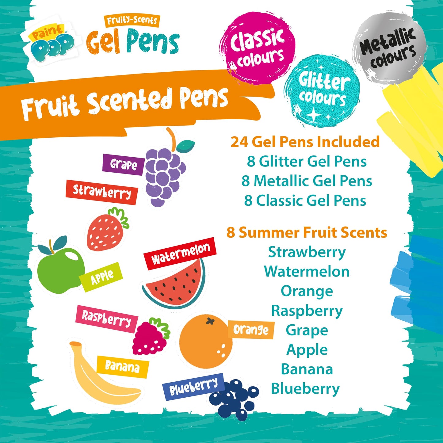 Paint Pop Fruity Scents Gel Pens - Kids Scented Ink Marker Set