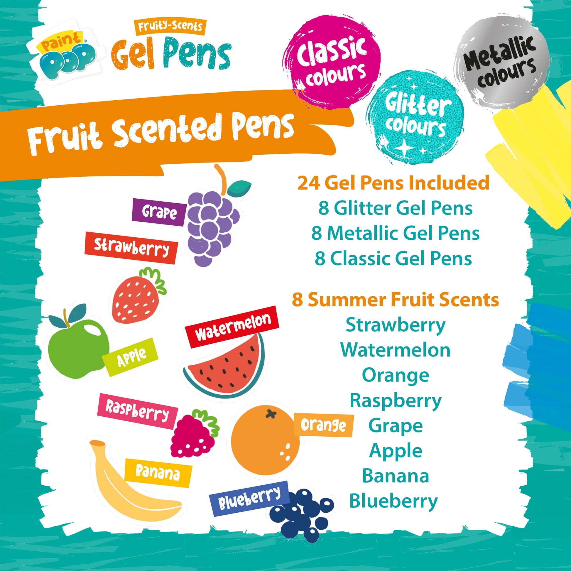 Paint Pop Fruity Scents Gel Pens - Kids Scented Ink Marker Set