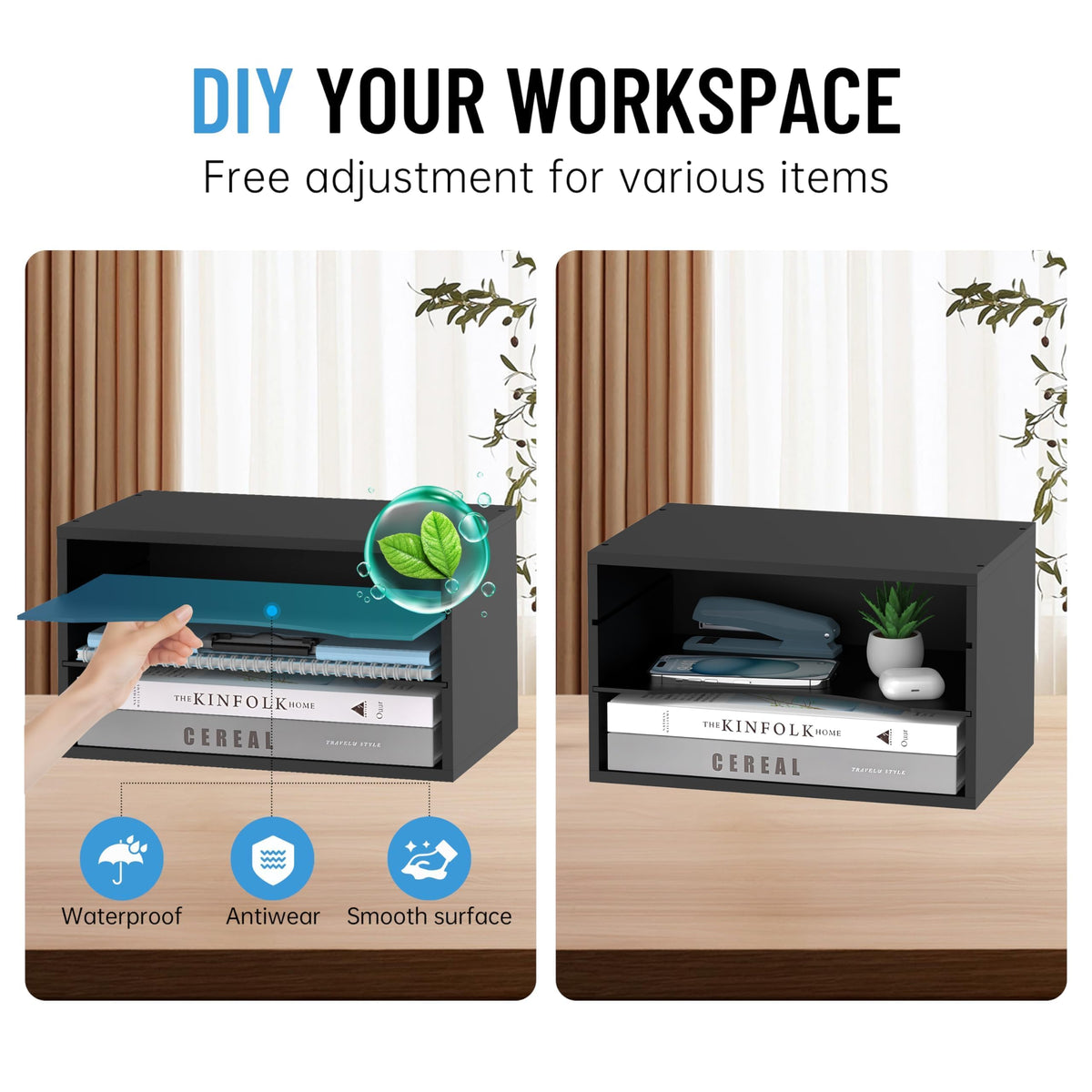 3-Tier Paper Organizer for Desk, Adjustable Mail Organizer, Black