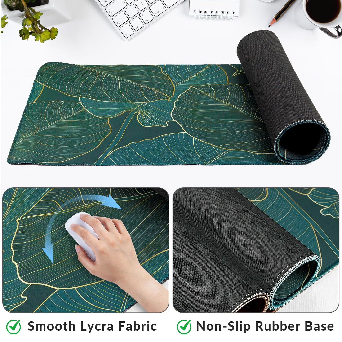 Large Gaming Mouse Pad with Coaster,Desk Matt for Desktop,Desk Mat-Green