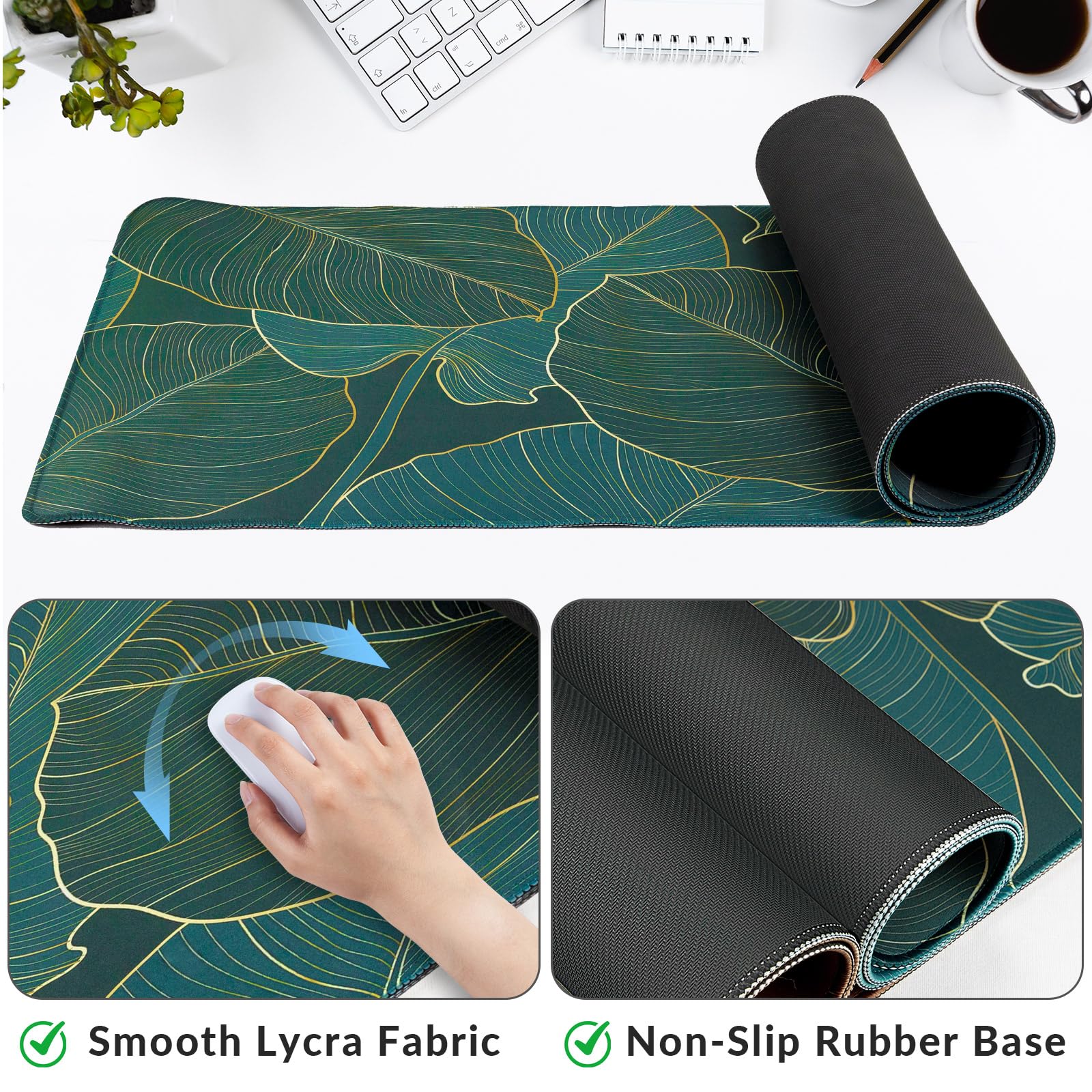 Large Gaming Mouse Pad with Coaster,Desk Matt for Desktop,Desk Mat-Green