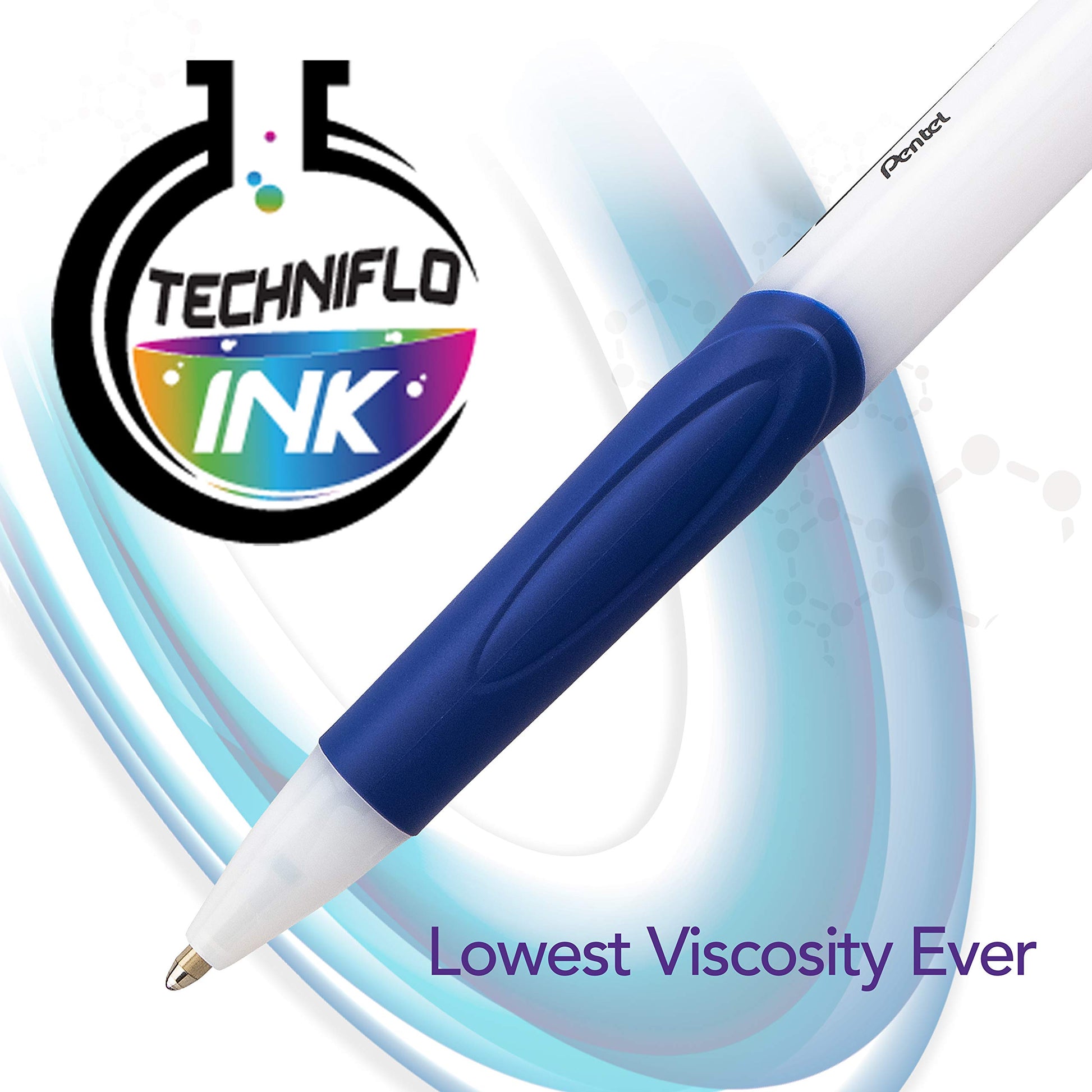 Pentel GlideWrite with TechniFlo Ink Ballpoint Pen, (1.0mm) Med. Line, Black/Blue Ink, 48 Pieces