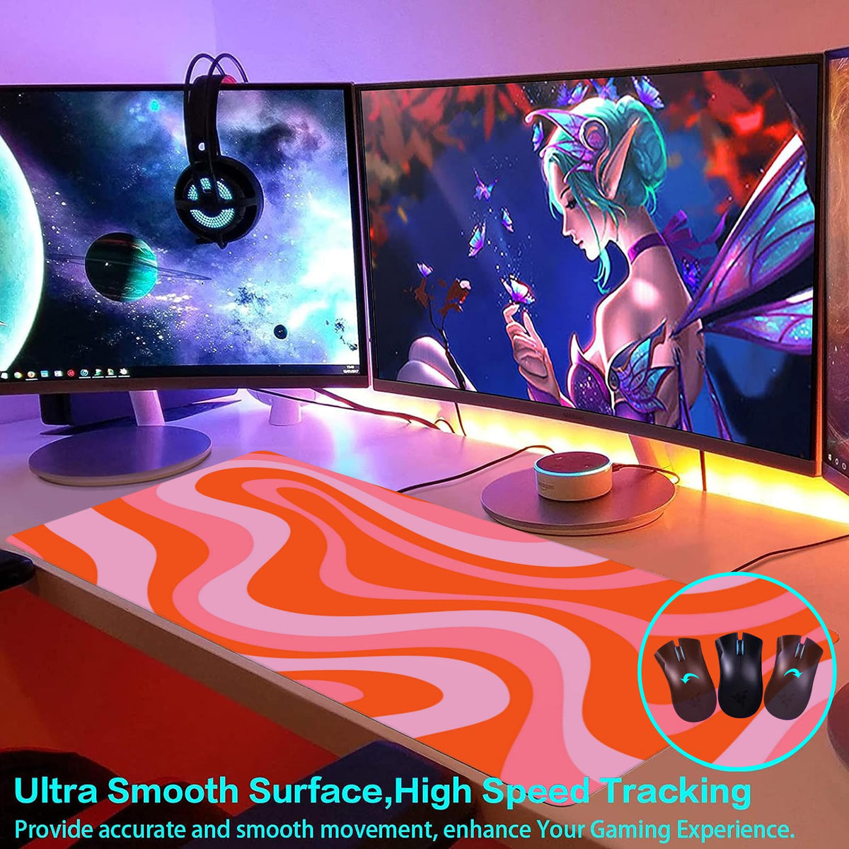 Large Gaming Mouse Pad for Desk,Hippie Groovy Waves Desk Mat for Desktop,Retro Groovy Swirls Desk
