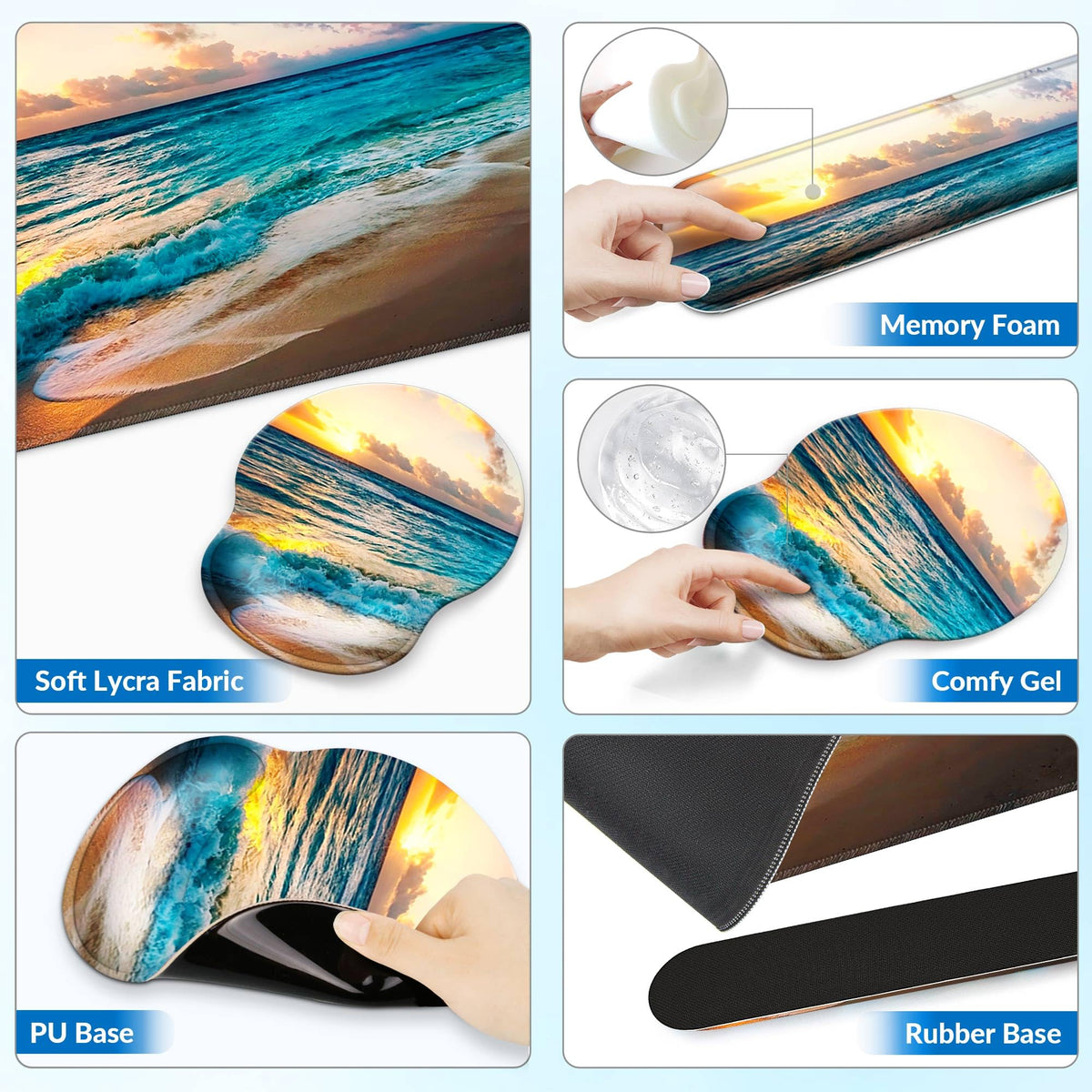 VINEBURY Desk Mat Set Keyboard and Mouse Pad with Wrist Rest Support