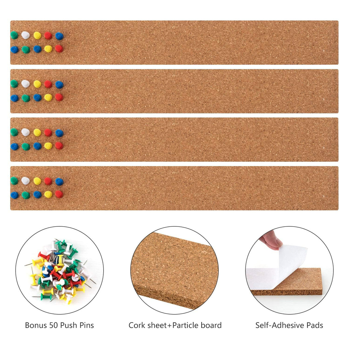HBlife Cork Board Bulletin Board Bar Strip 15x2 Inch, 1/2 Inch Thick 8 Pack