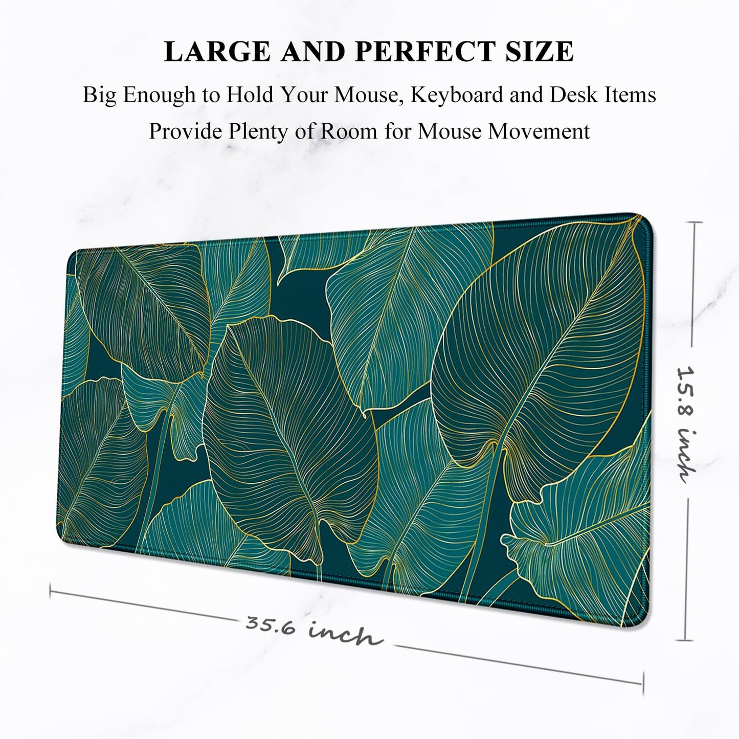 Auhoahsil Desk Mat, Ultra Large Mouse Pad, XXL Gaming Mousepad, Green Tropical Leaves Deskpad, Big