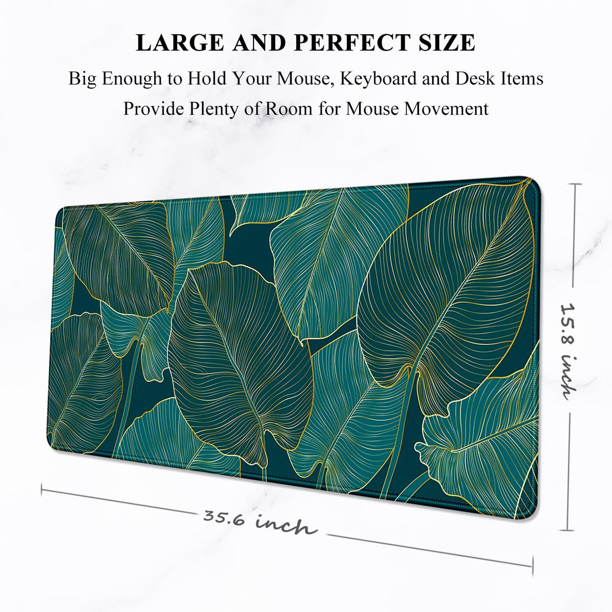 Auhoahsil Desk Mat, Ultra Large Mouse Pad, XXL Gaming Mousepad, Green Tropical Leaves Deskpad, Big