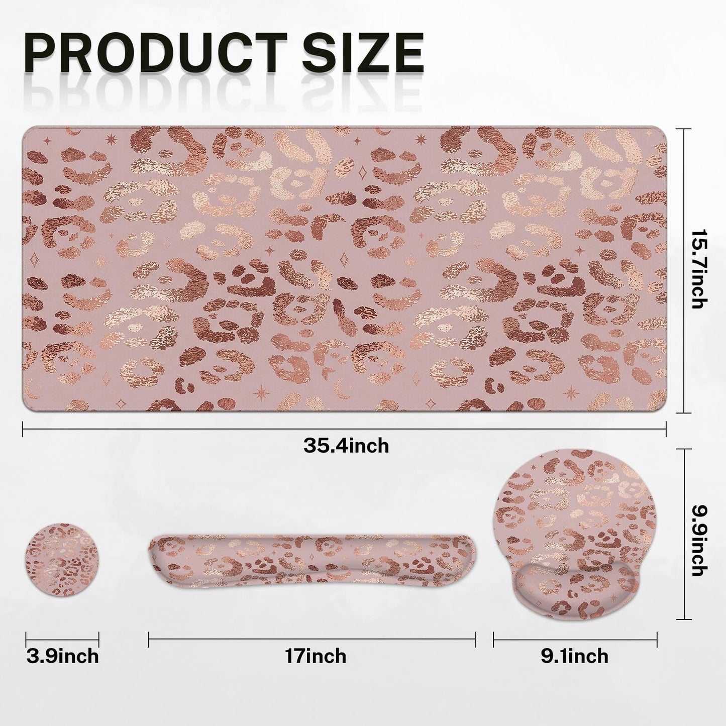 Arttown Keyboard Mouse Pad Set, 4 in 1 Desk Mat Set Leopard Rose