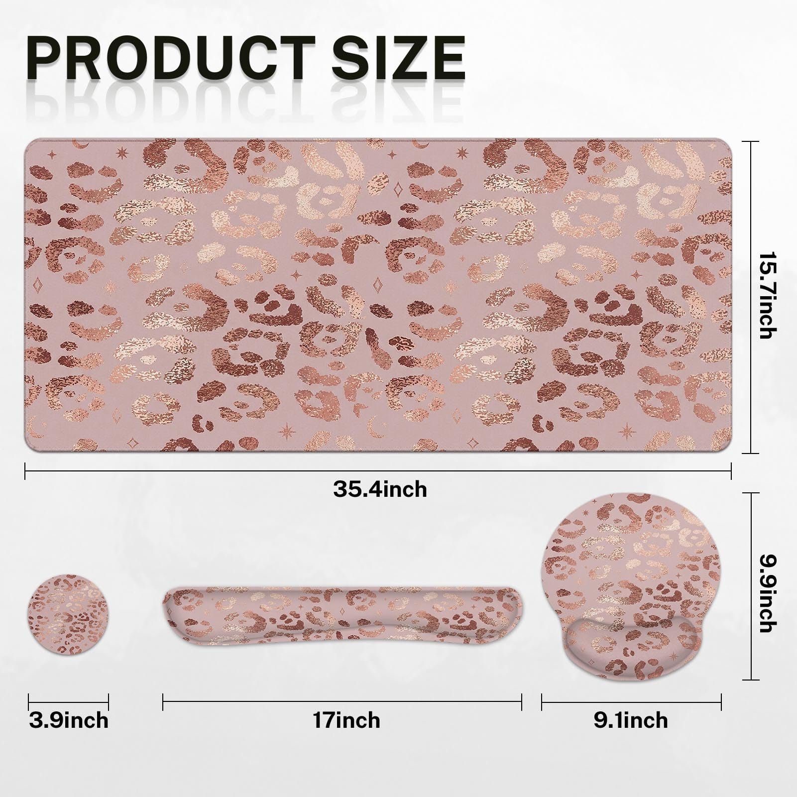 Arttown Keyboard Mouse Pad Set, 4 in 1 Desk Mat Set Leopard Rose