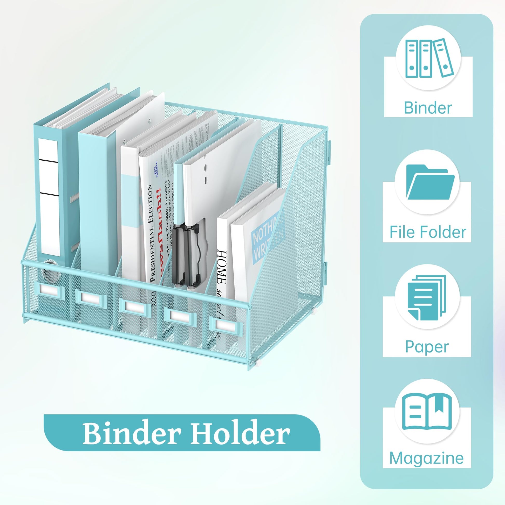 SUPEASY Desk Organizers Metal Desk Magazine File Holder with 5 Vertical Compartments Rack File