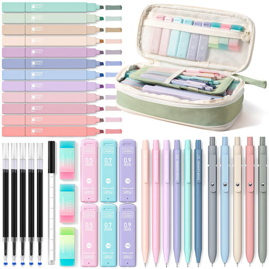 Four Candies School Supplies with Cute Pencil Case, 39ct, Green