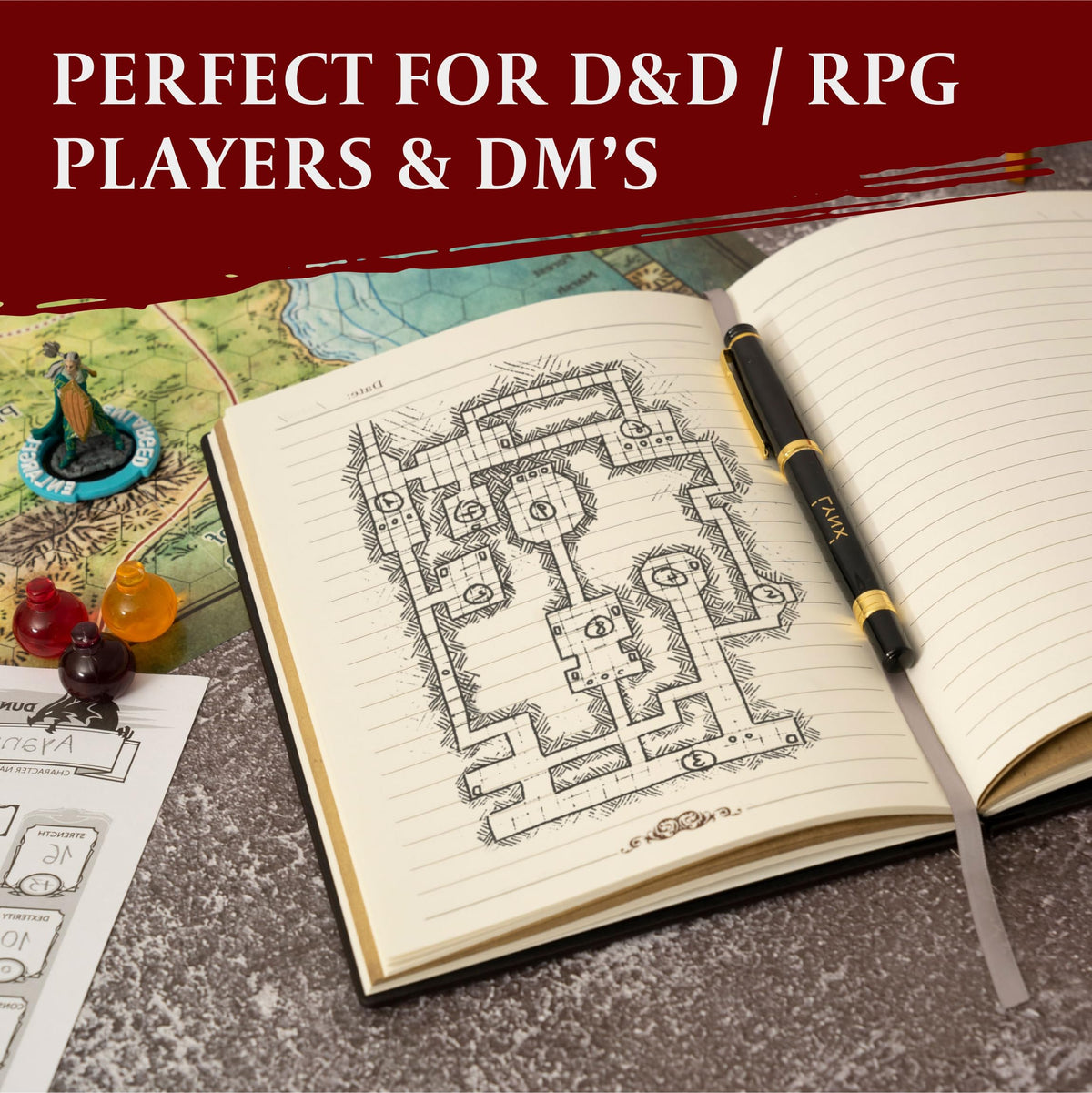 DND Notebook / Journal, Unique 200 Page Book with 3D Bronze Dragon Embossed Faux Leather Cover with