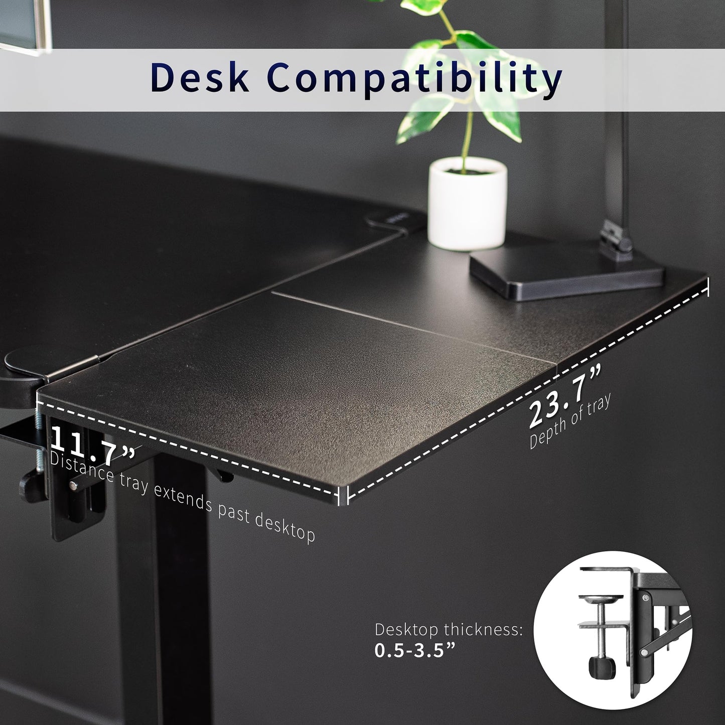 VIVO Clamp-on 24 x 12 inch (14 Including Clamps) Desk Extender, Wrist Support, Foldable Keyboard