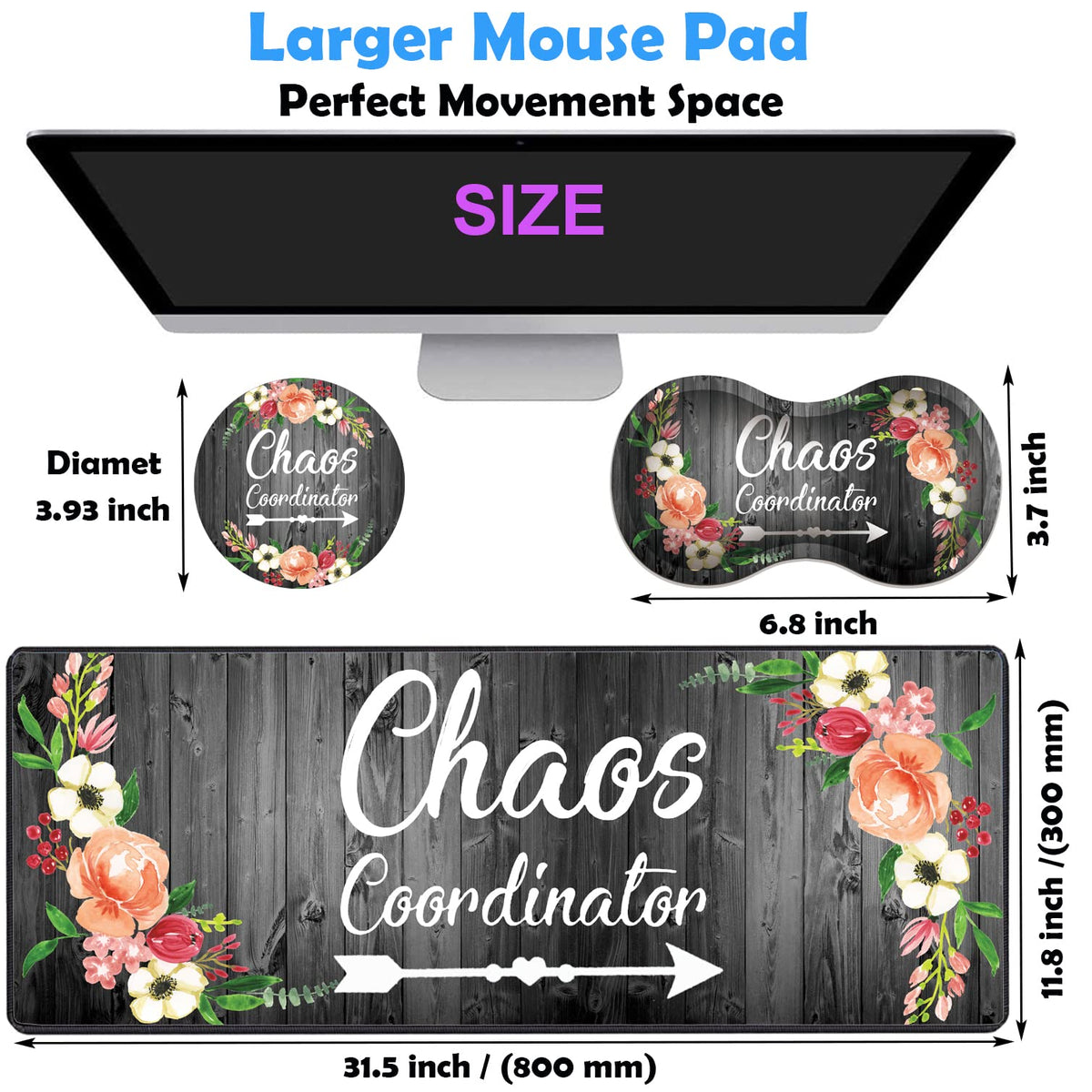 3 Piece Mouse Pad Set with Stitched Edge Large Anti-Slip Mouse Pad Desk Pad Keyboard Pad + Wrist