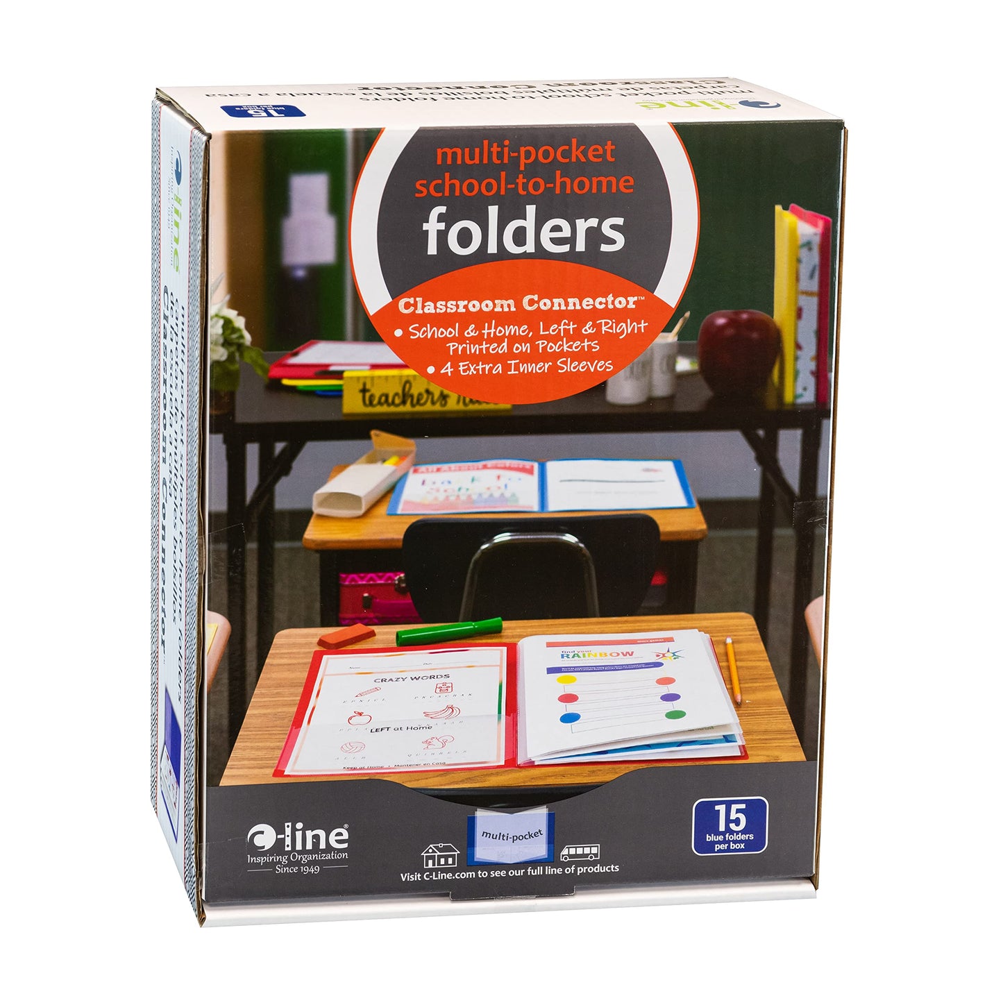 C-Line Classroom Connector™ Multi-Pocket School-to-Home Portfolio, Blue, 15/BX (32305), 9.5 x 11.75