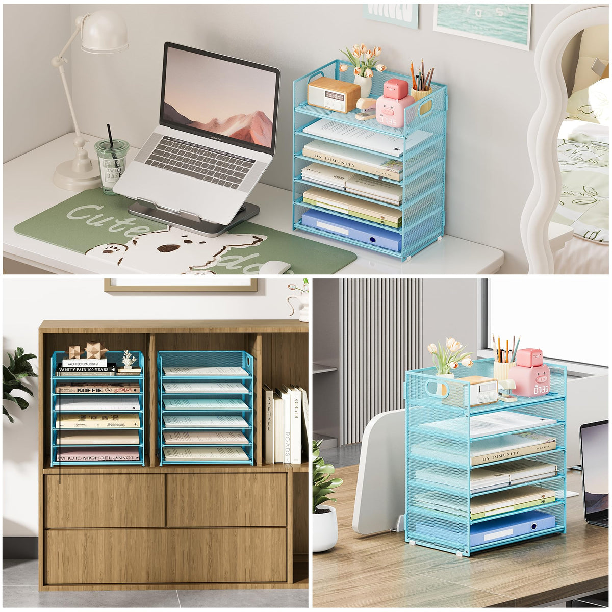 Subekyu 6-Tier Desk Paper Organizer, Desktop File Letter Tray with Handle, Document Sorter and