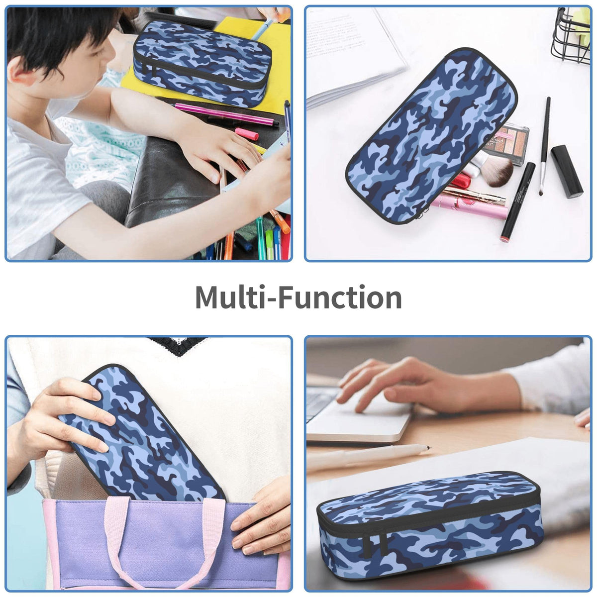 YIJIUWKIS Kids Adults Camo Style Pencil Case Blue Pencil Box for Boys Men Girls Women, Portable