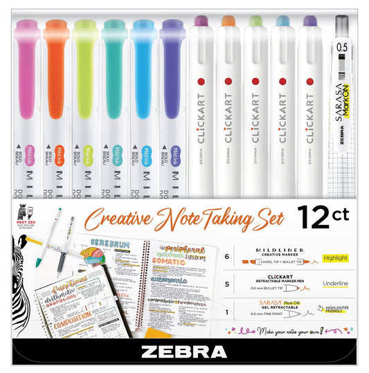Zebra Pen Notetaking Set, MILDLINER, CLiCKART & SARASA, Assorted, 12-Pack
