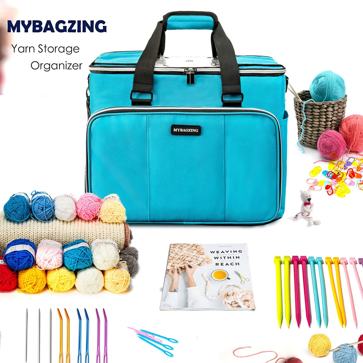 MYBAGZIING Knitting Bag, Large Yarn Storage Organizer, Crochet Bags and Totes, Yarn Bags for