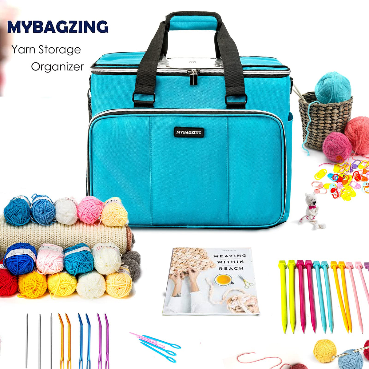 MYBAGZIING Knitting Bag, Large Yarn Storage Organizer, Crochet Bags and Totes, Yarn Bags for