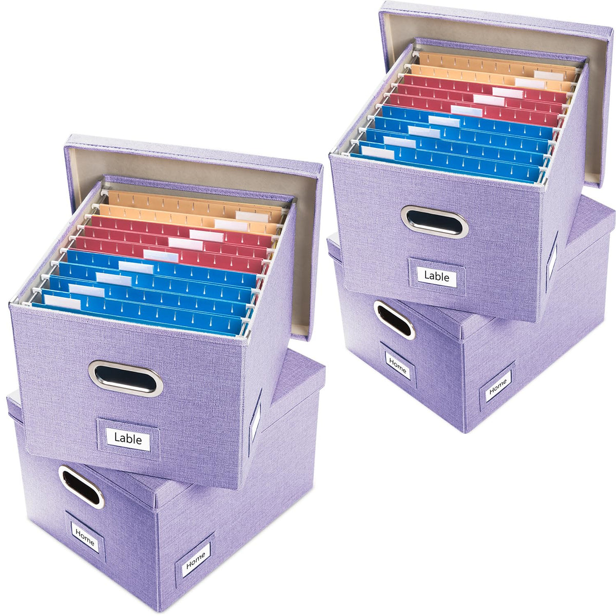 PRANDOM File Organizer Box - Set of 4 Collapsible Decorative Linen Filing Storage Hanging File