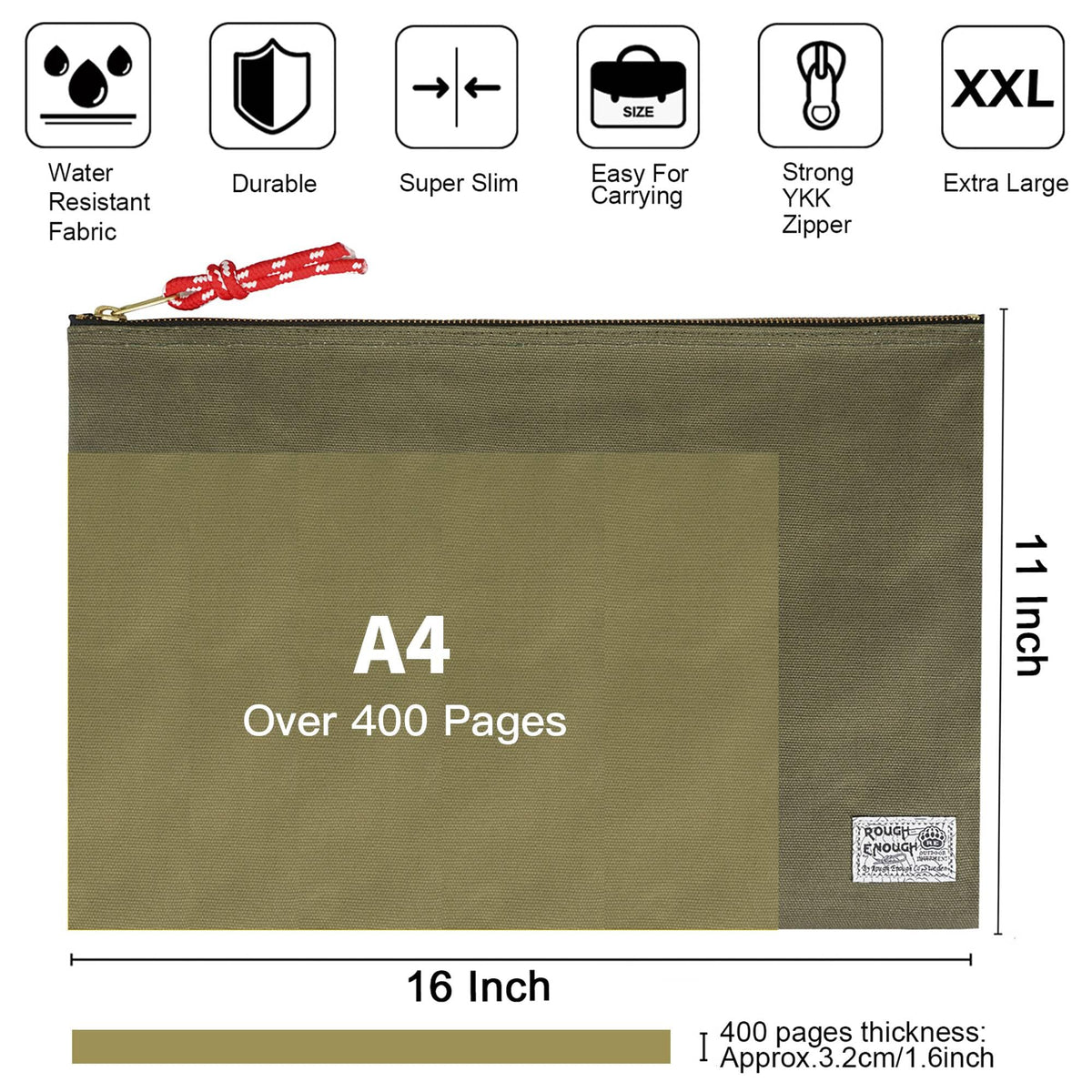 Rough Enough Important Document Storage, File Folder Organizer Pouch Green