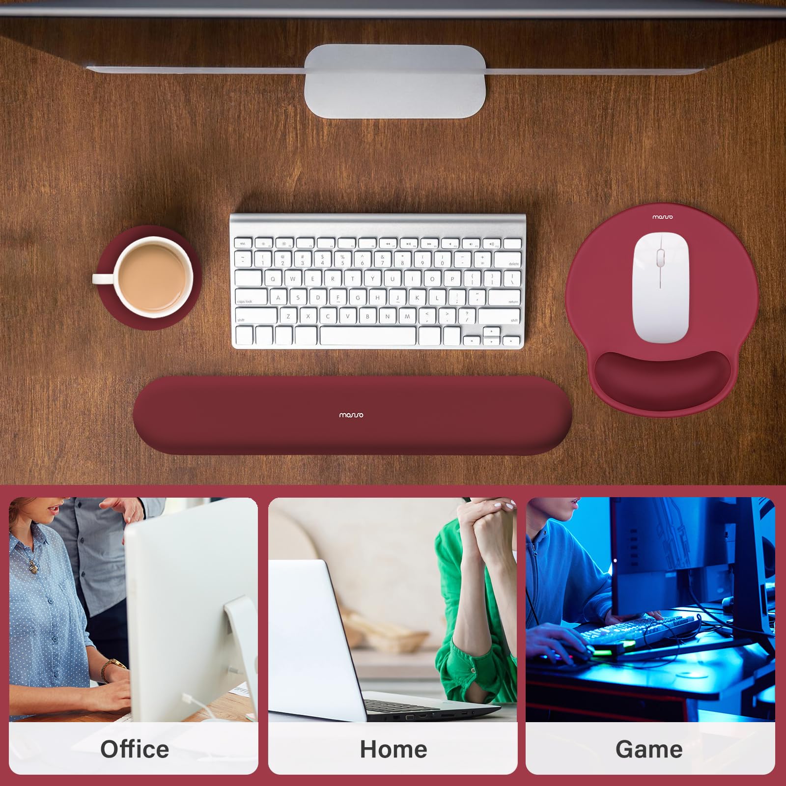 MOSISO Wrist Rest Support for Mouse Pad&Keyboard Set, Wine Red