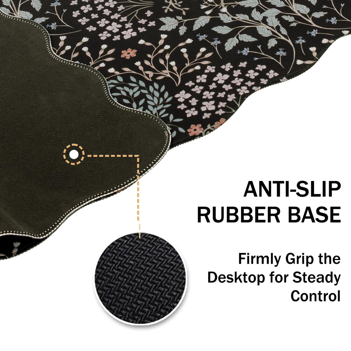 L-SPOUTTO Black Mouse Pad,Scalloped Desk Mat XXL Botanical Gaming Mousepad