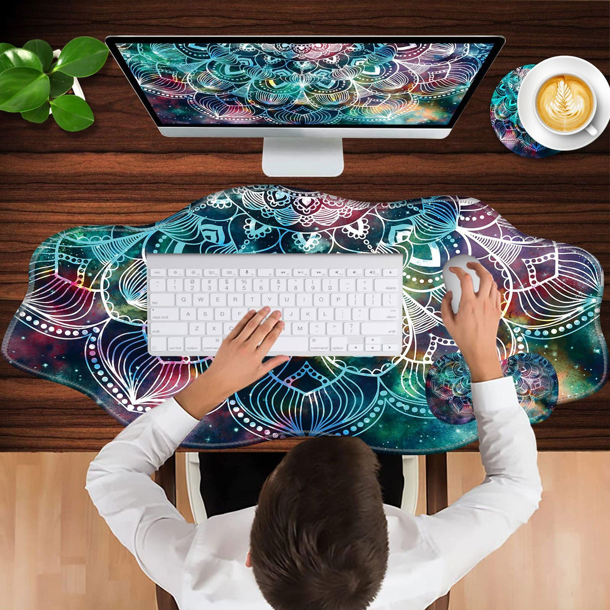 CICPLKSE Mouse Pad with Wrist Support + Desk Mat + Coaster 3 in 1 Set, XXL Large Gaming Mousepad