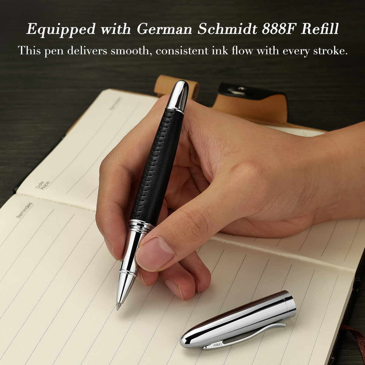 BEILUNER 318 Luxury Pen, Elegant Look,Hand-Stitched Premium Leather-Black