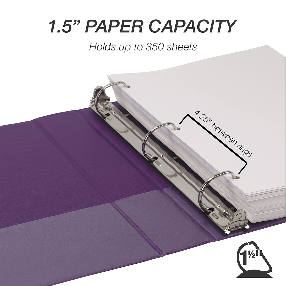 Samsill Durable 1.5 inch 3 Ring Binder, D Ring Binder, 100% Recycled Chipboard, Purple, 4 Pack