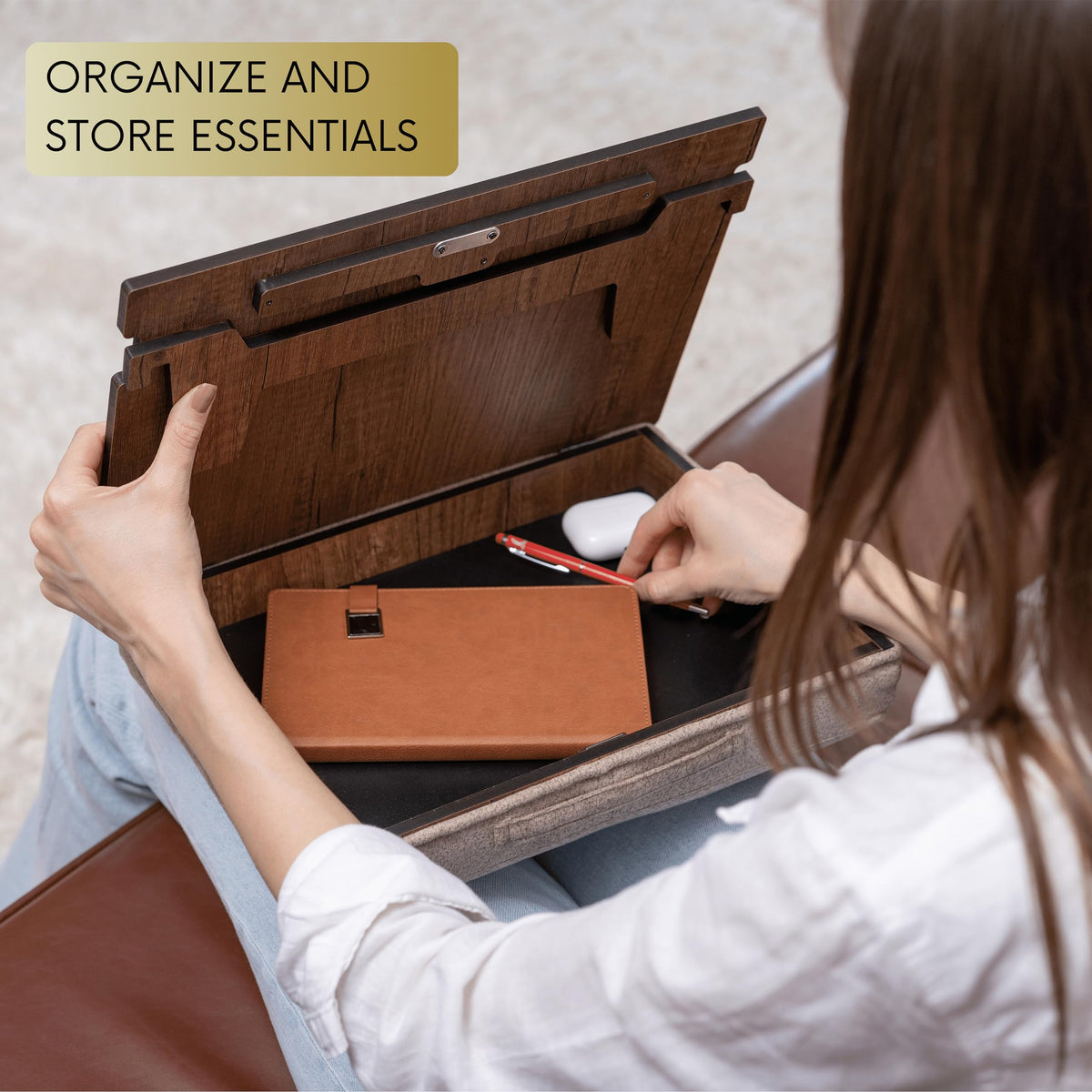 Vigo Wood Lap Reading Desk with Cushion, Adjustable Incline Book Stand with Storage Compartment