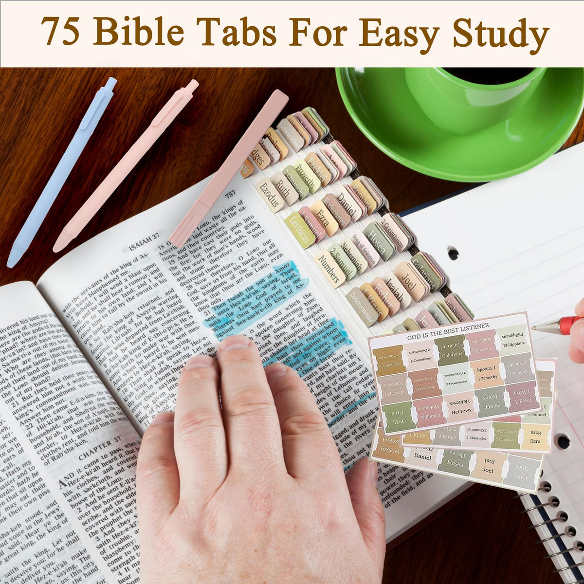 YOJO Bible Study Supplies,Bible Journaling Kit with Journal,6 No Bleed Highlighters,5 Gel Pens,75