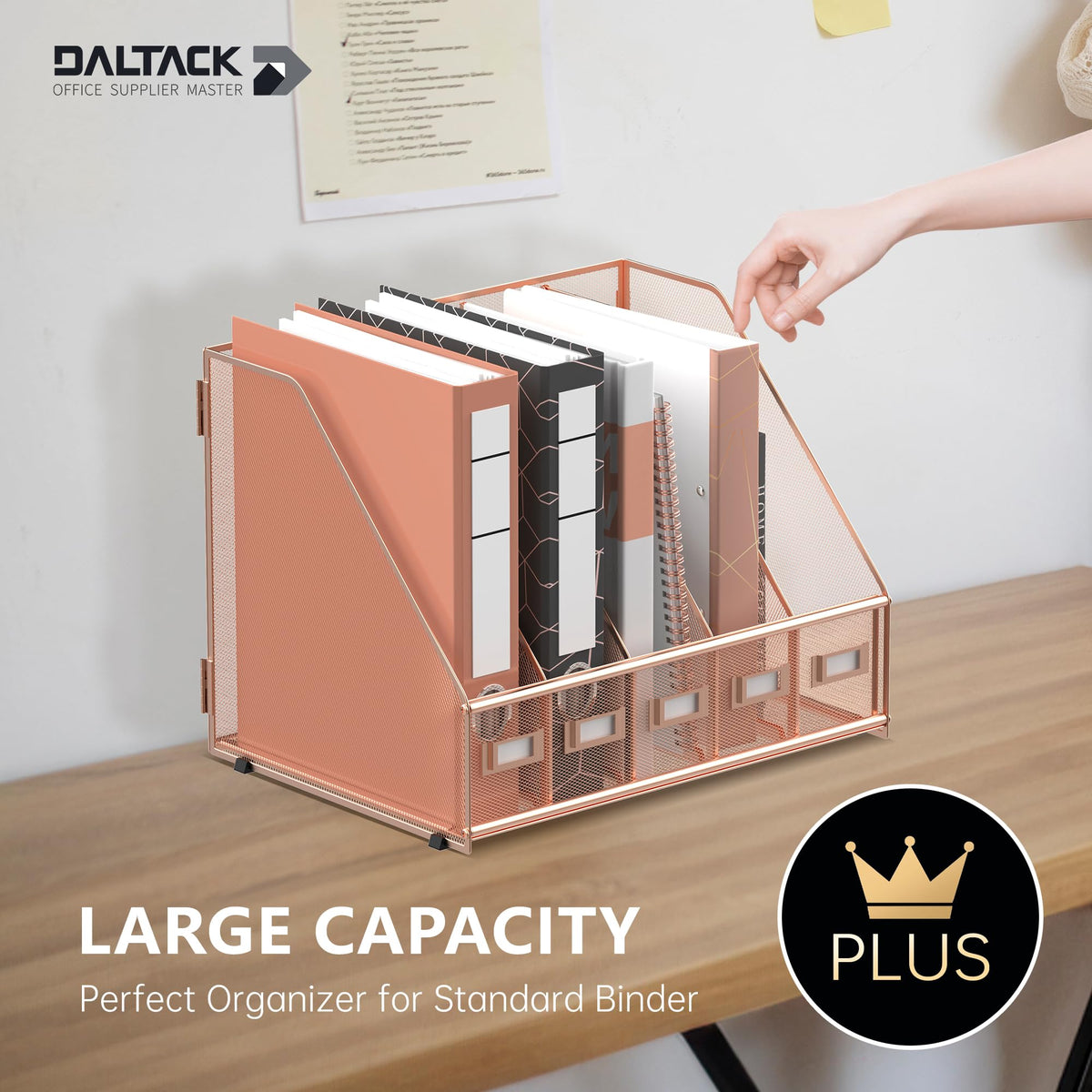 DALTACK 5-Slot Magazine File Holder, Metal Binder Holder, Rose Gold