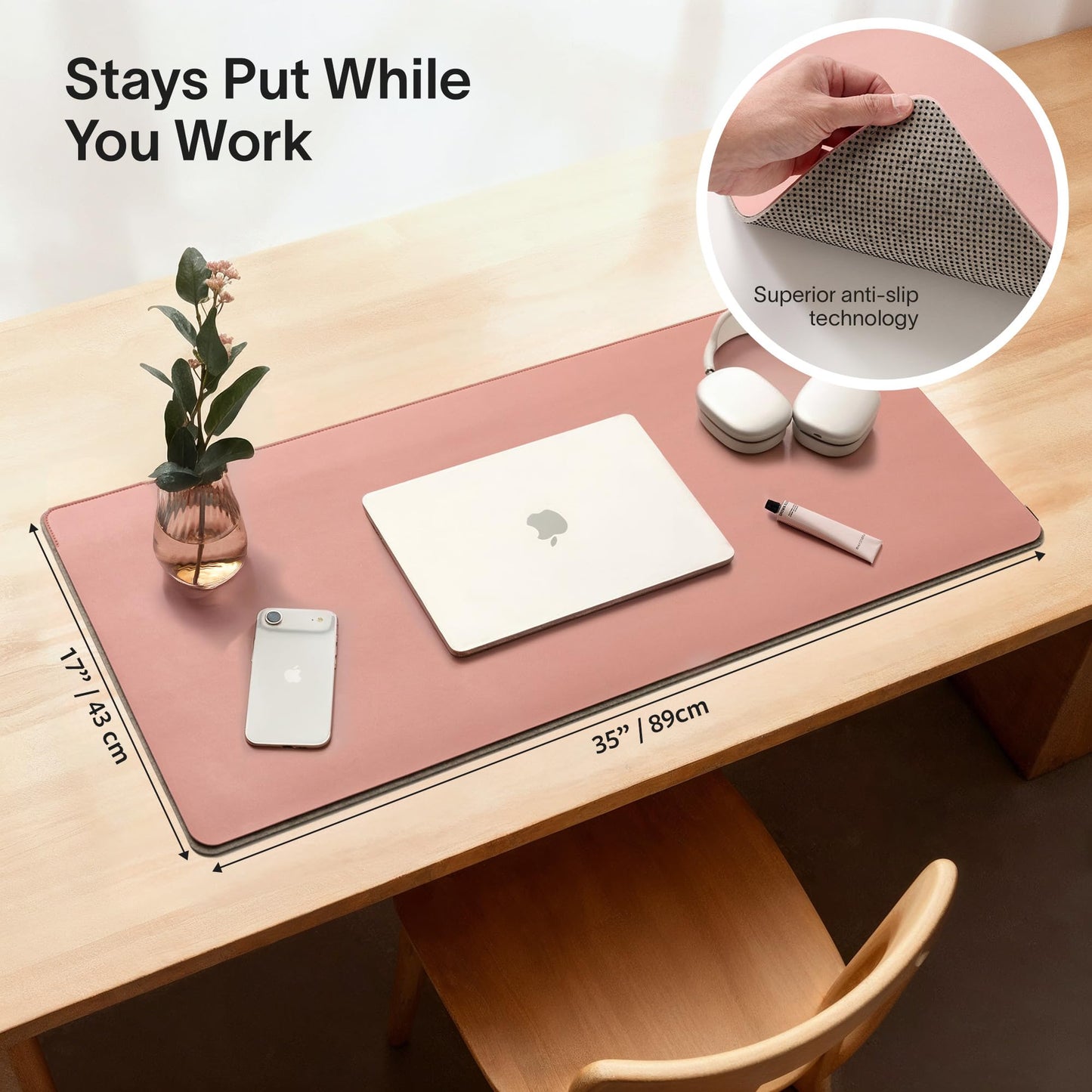 Nordik Felt and Leather Desk Mat - Dual Layer Desert Blush 35 x 17 in