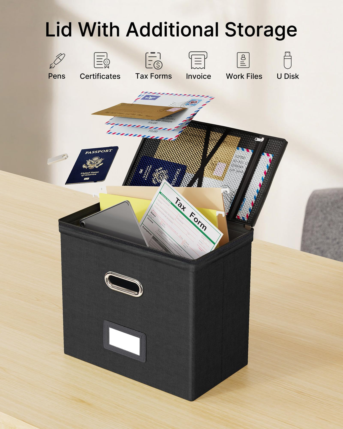 Oterri File Box Small 1-Pack Mesh Pockets Hanging Organizer for Letter-Size