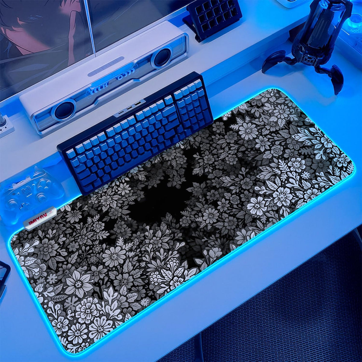 JMIYAV White Gaming Mouse Pad RGB Mousepad 31.5x12In Non-Slip Rubber Base Extra Large Cool XL XXL