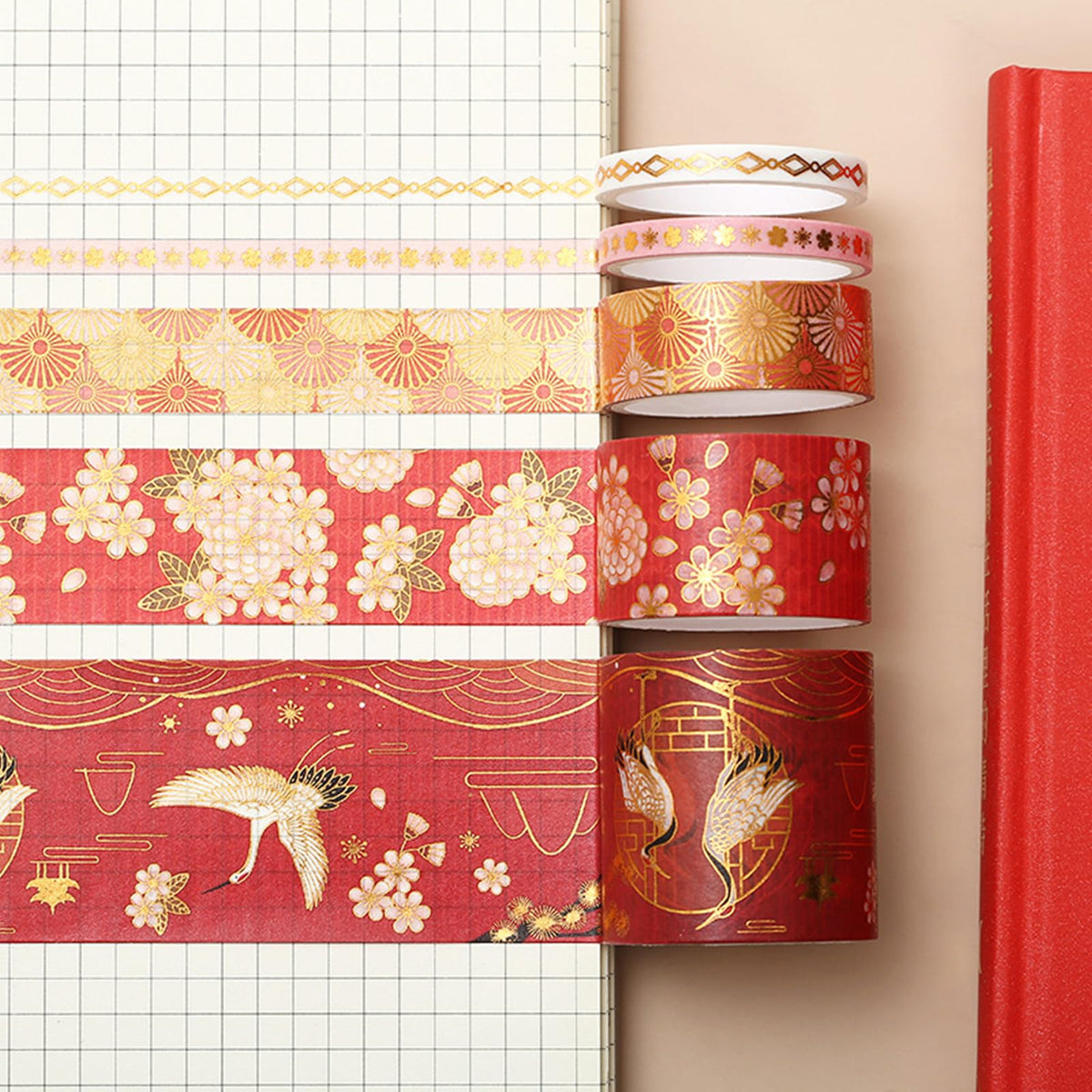 VIVIQUEN Gold Washi Tape Set Vintage Masking Tape Decorative Tape for DIY Scrapbooking, Crafts