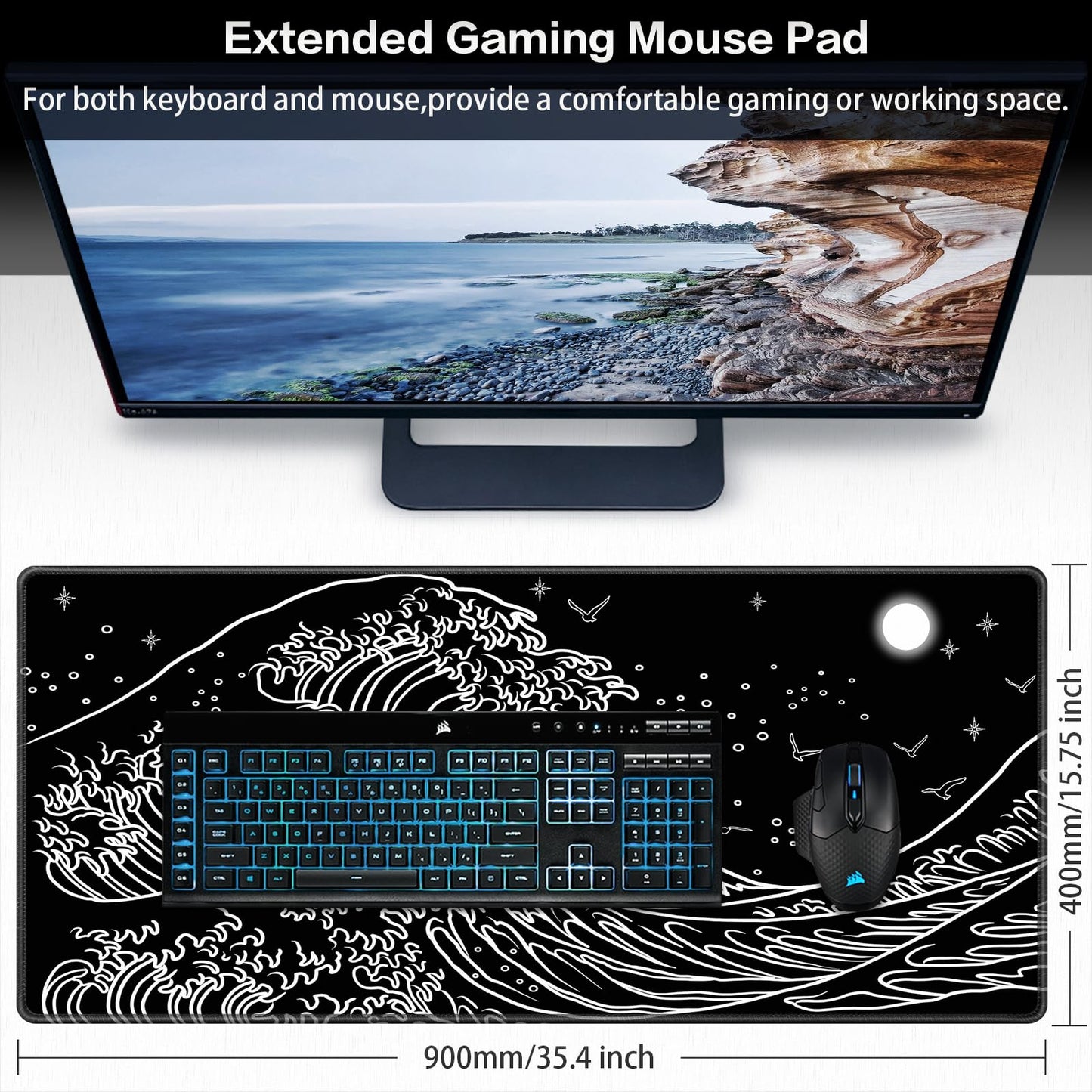 Canjoy Large Gaming Mouse Pad, 35.4x15.7in Computer Keyboard and Mouse Mat