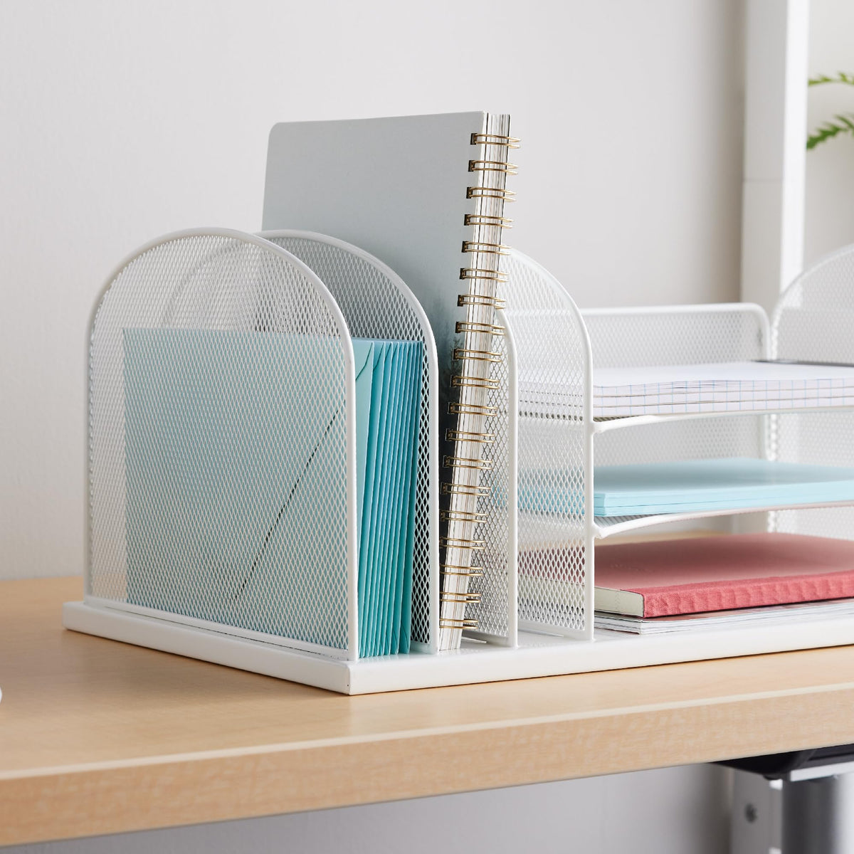 Safco Onyx Mesh 3 Sorter, 3 Tray Desktop Organizer 3254WH, White Powder Coat Finish, Durable Steel