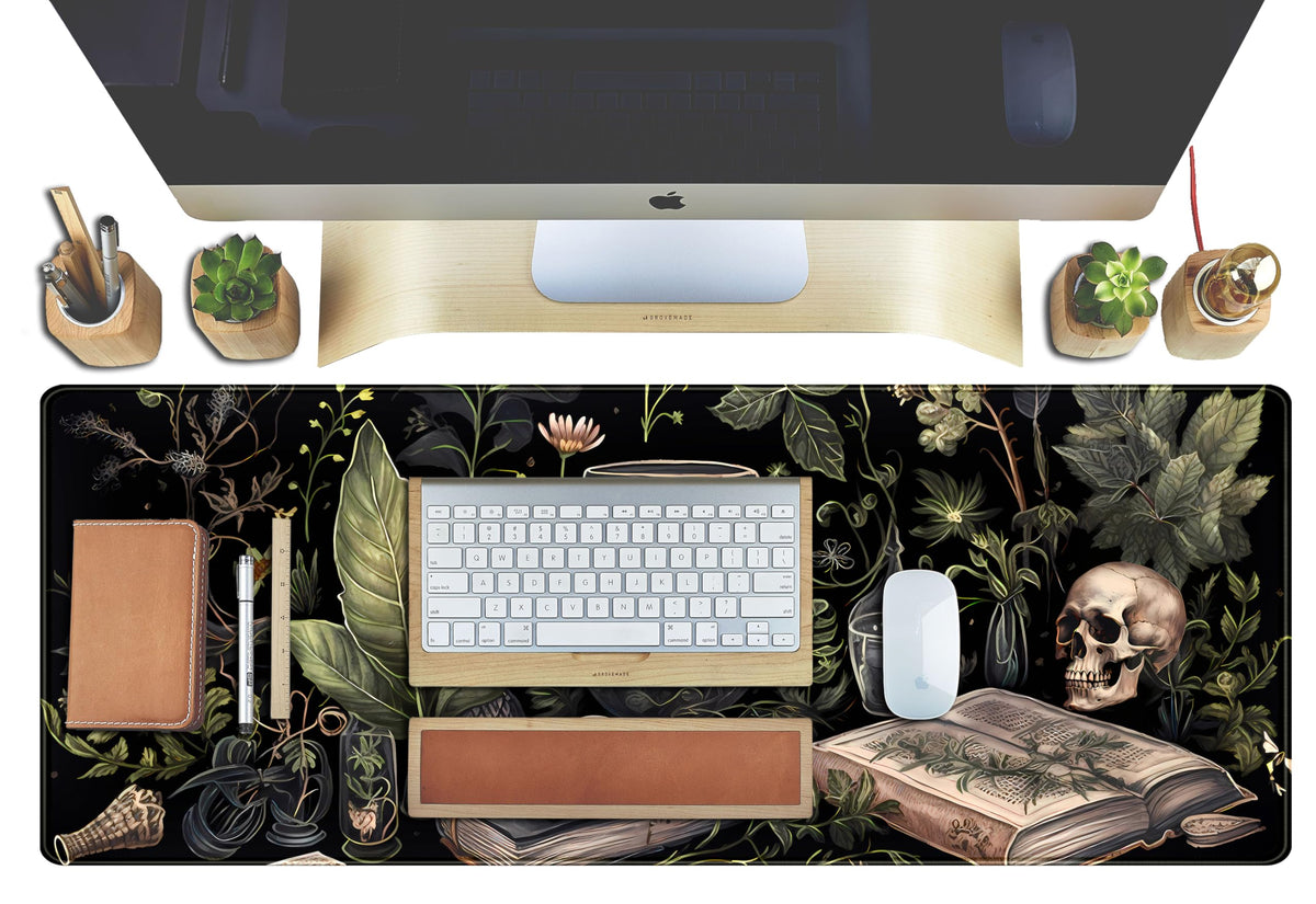 Dark Academia Desk Mat Mouse Pad XL Extended Large Gaming Desk Pad Mousepad, Mystical Green Plant