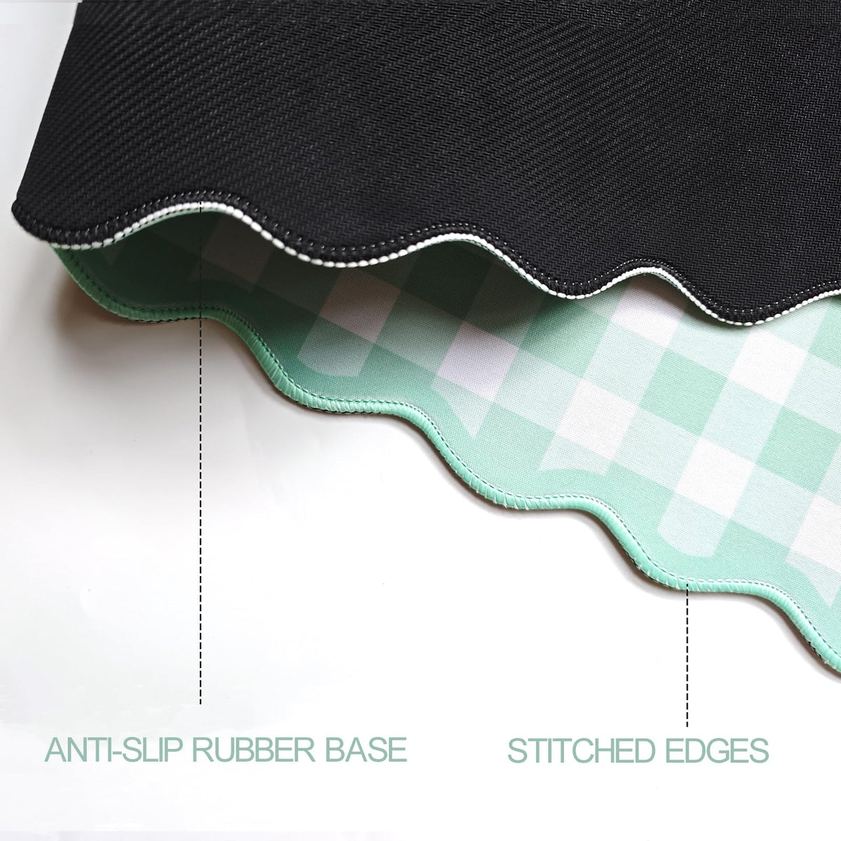 Mint Green Scalloped‌ Checkered Gingham Desk Mat Cute Pastel Large Mouse Pad Kawaii Cottagecore