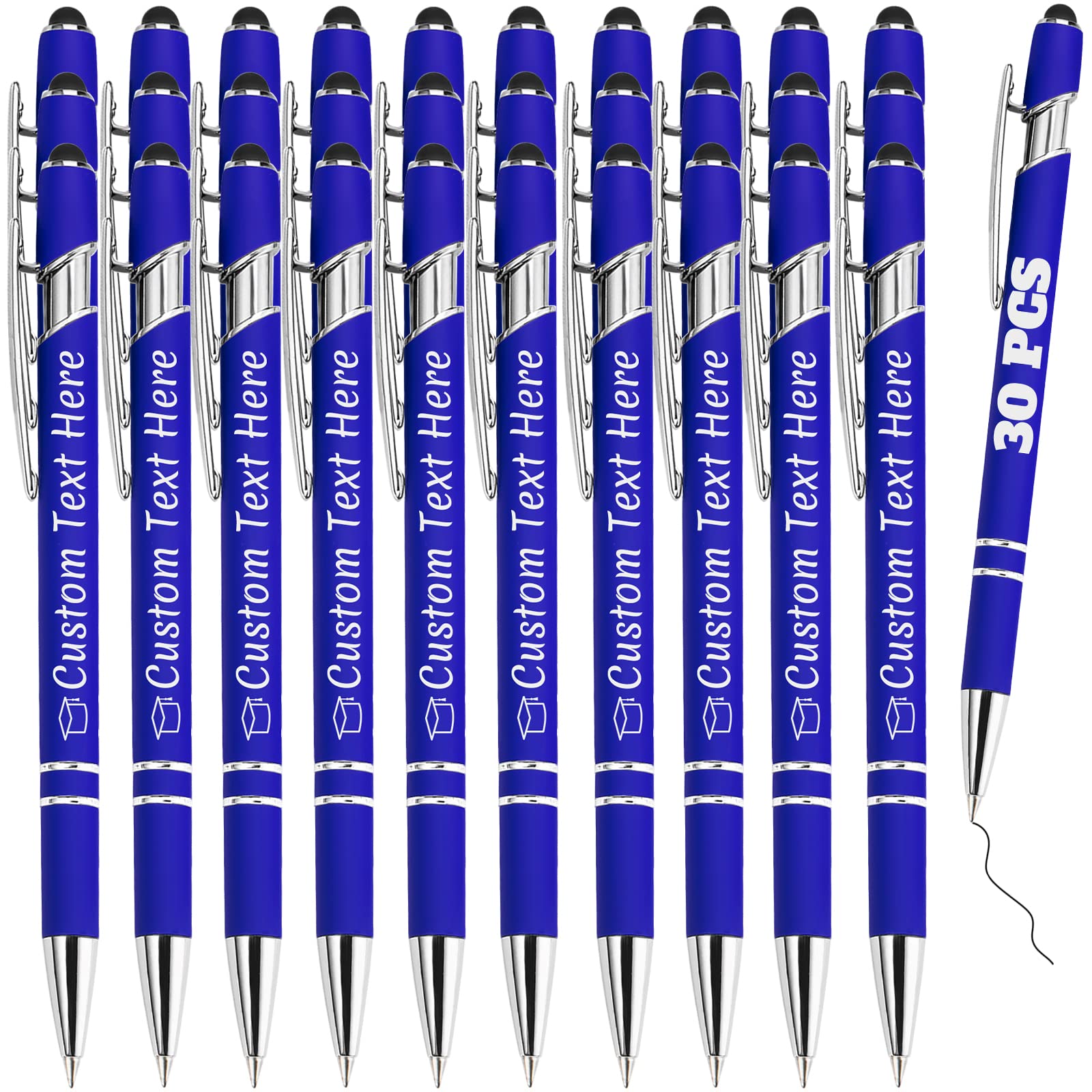 ABIsedrin Personalized Pens Bulk 30 with Name Custom Engraving Ballpoint Pens with Stylus Tip