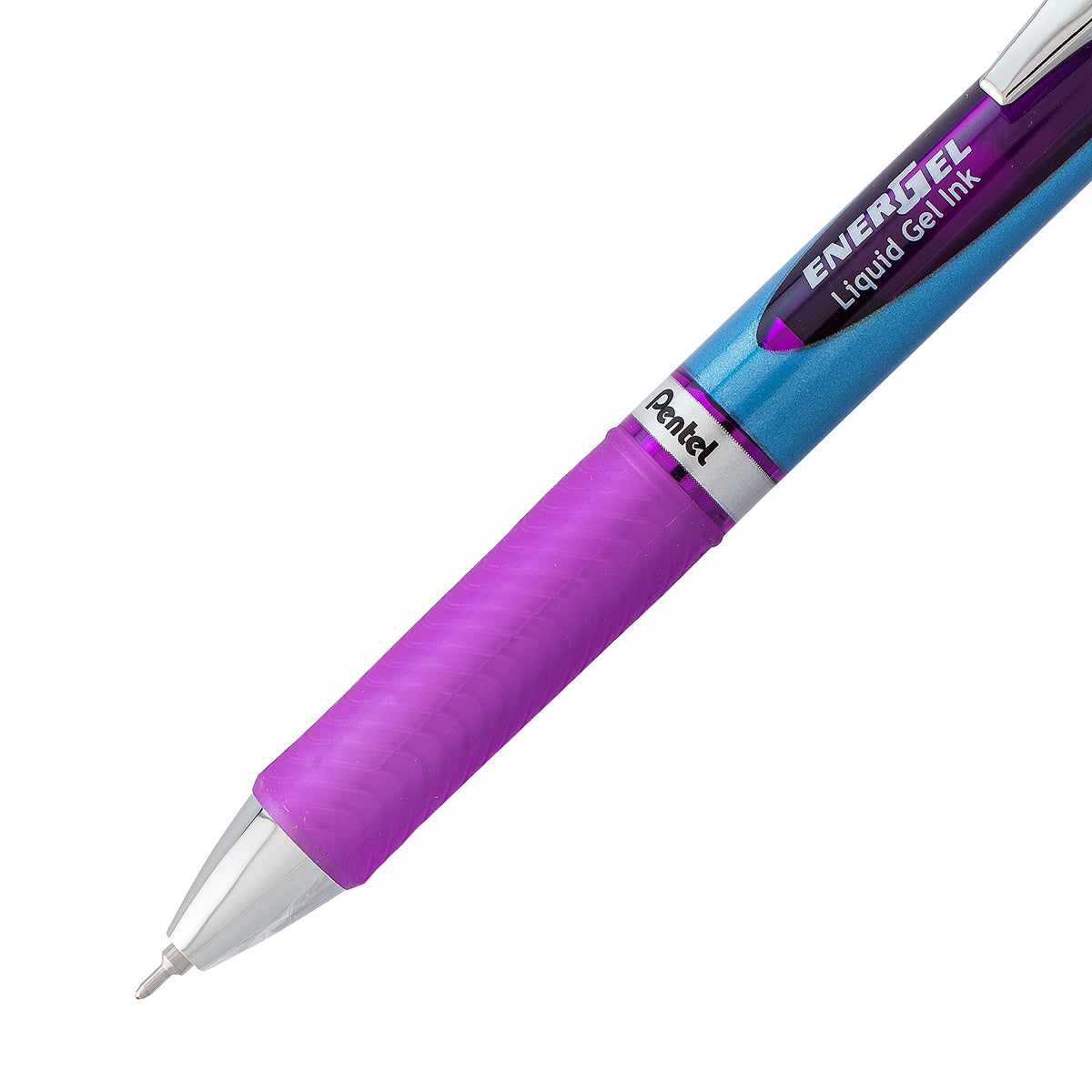 Pentel EnerGel Deluxe RTX Retractable Liquid Gel Pen, Fine Line, Needle Tip, Violet Ink, Box of 12