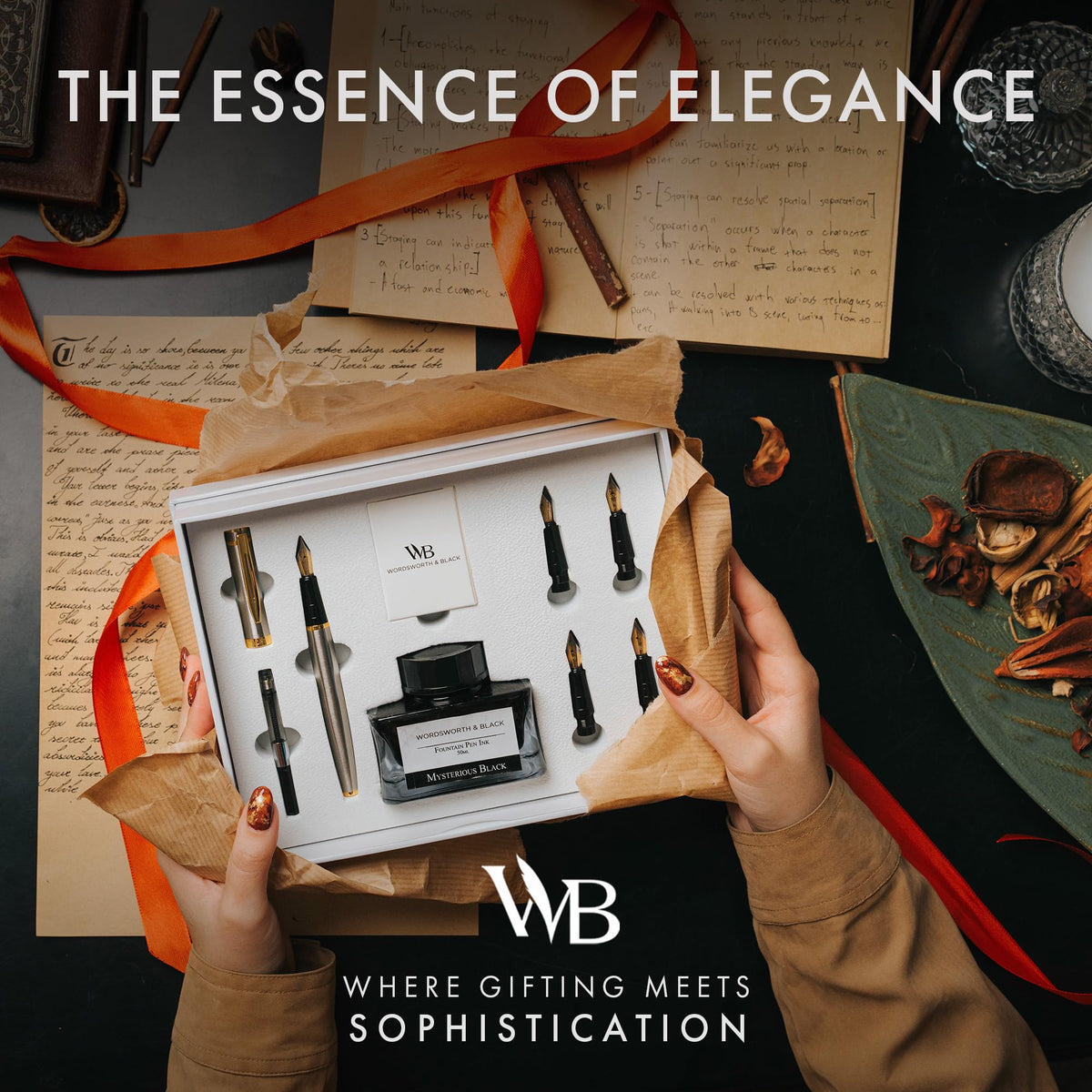 Wordsworth & Black Luxury Fountain Pen Set for Writing, 6 Nibs, Silver Gold