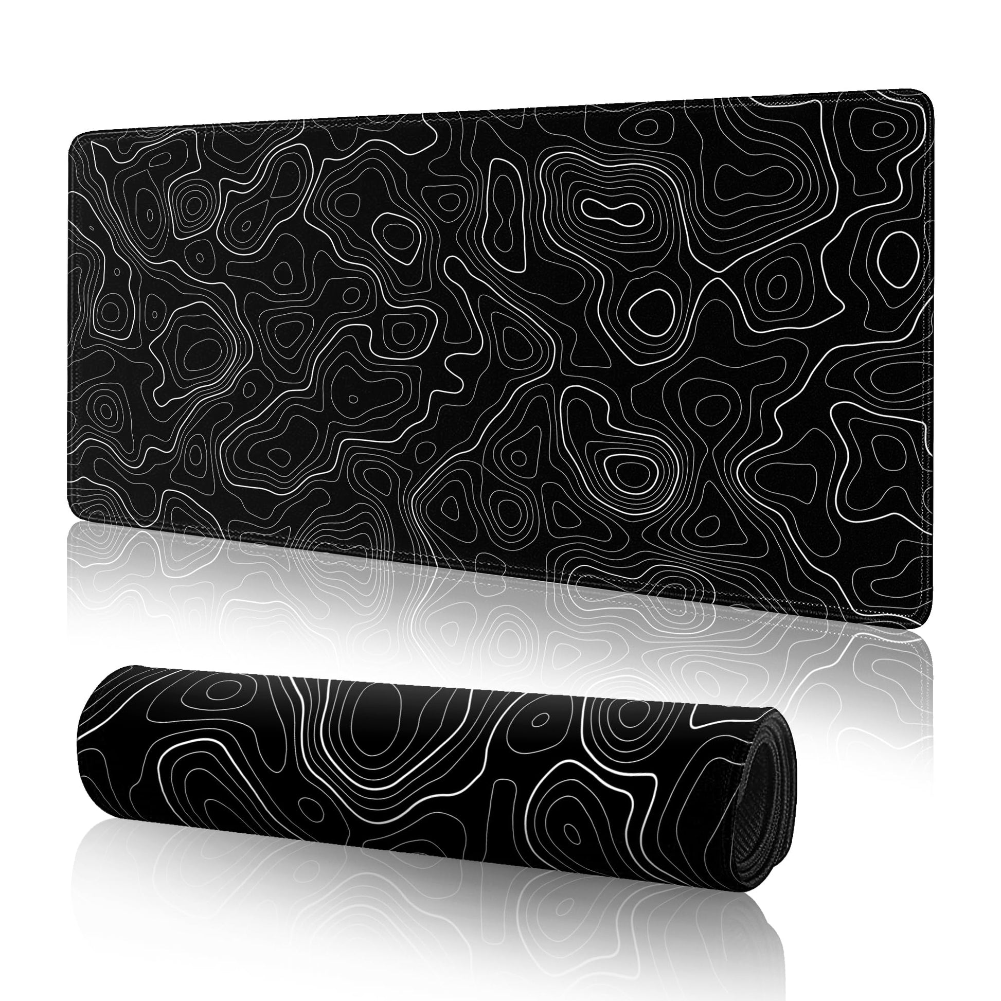 Topographic Gaming Mouse Pad Large Desk Mat,Black Mouse Pad Gaming Desk Pad,31.5 x 11.8 Keyboard