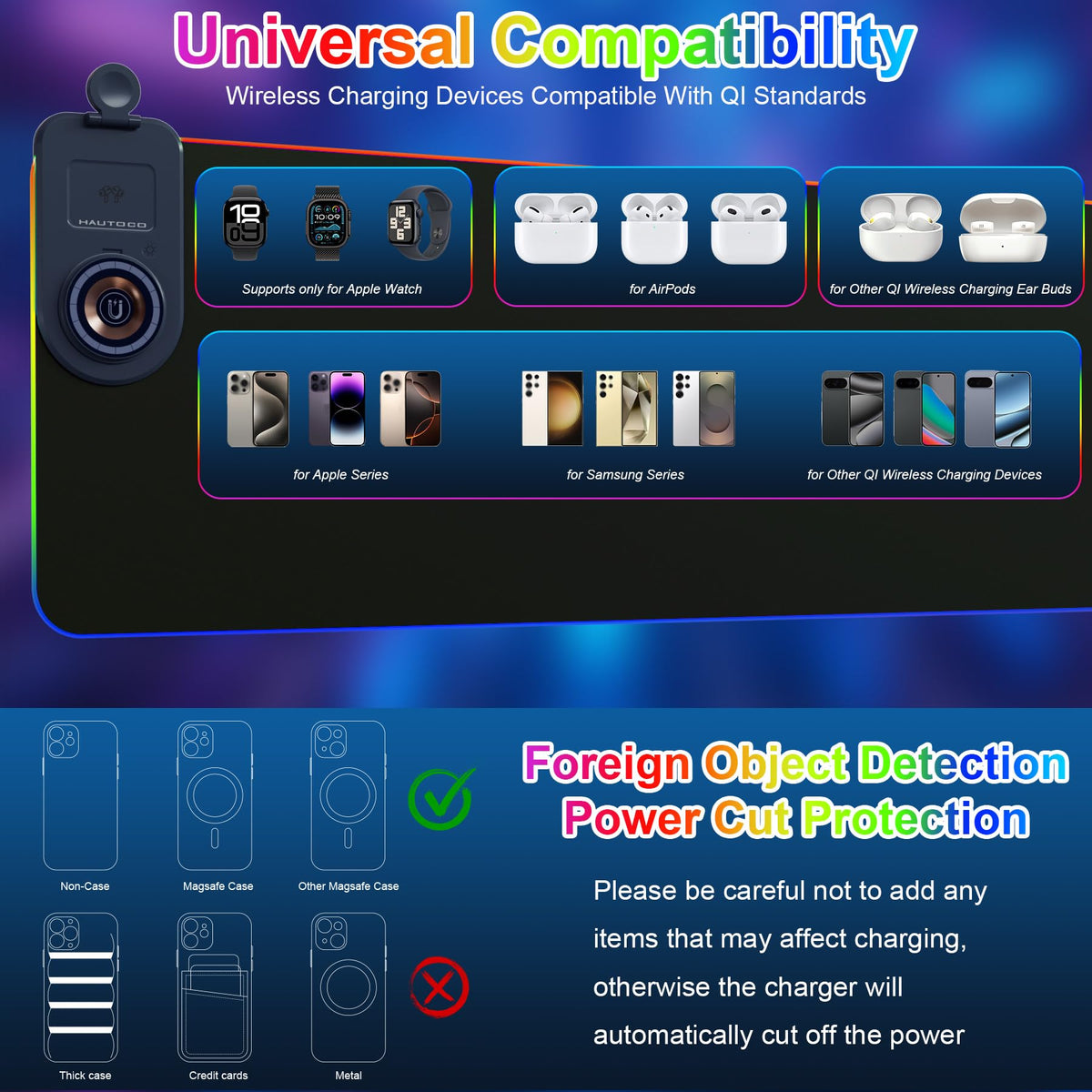 HAUTOCO Wireless Charging Mouse Pad, RGB Large Gaming Desk Mat